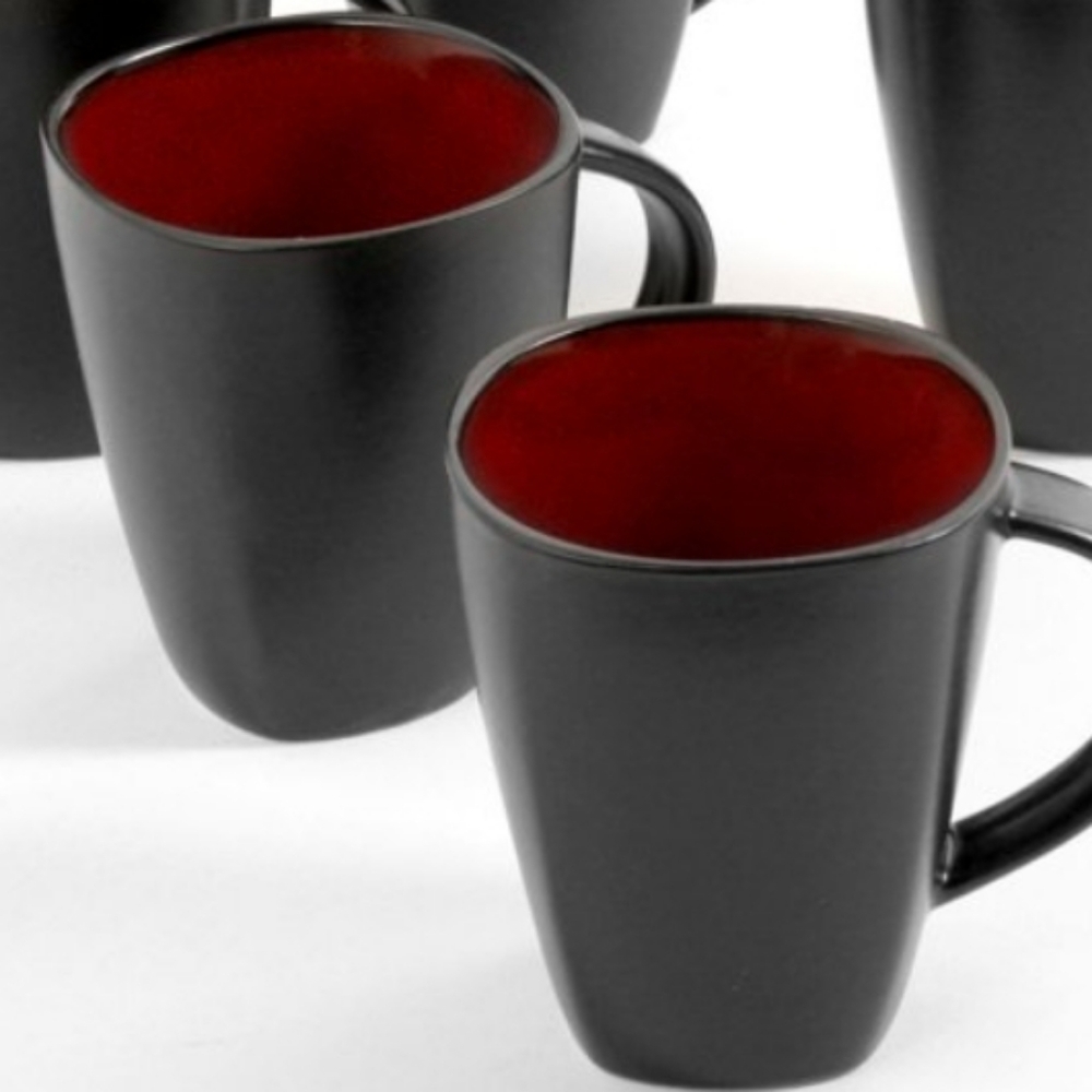 Gibson Everyday Soho Lounge 2 Coffee Mugs Matte Black/Red Single